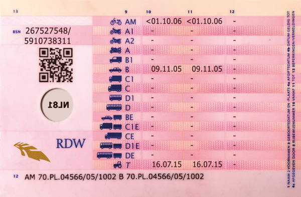 Dutch Driving License.