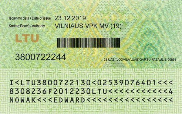 Lithuanian ID card.