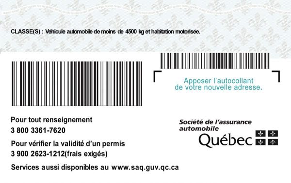 Quebec driving license.